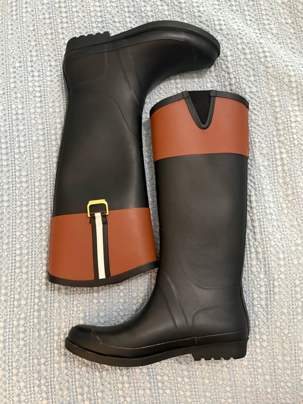 Tommy Hilfiger Viktoria Tan & Black Equestrian Riding Tall Rubber Boots sz 8